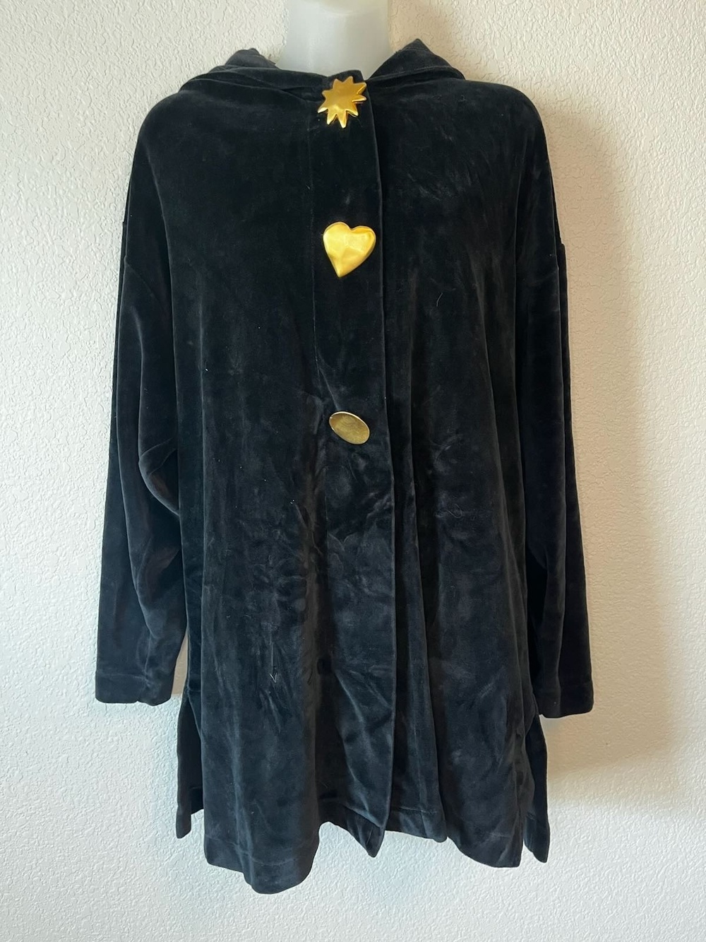 Regina Porter Black Velvet Hooded Gold Button Coat M